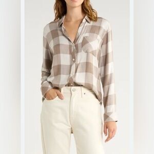 RAILS NEW Size Large Hunter Plaid Button-Up Shirt Dove Brown
